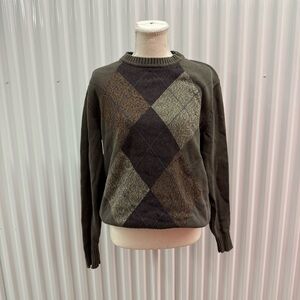 Men's Olive Argyle Crewneck Sweater